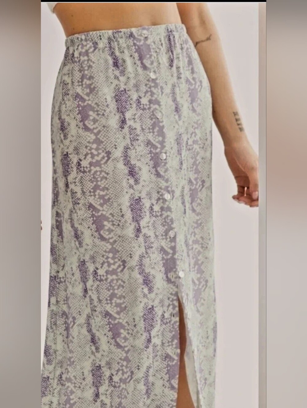 Free People Lavender Snake-Print Button Front Maxi Skirt